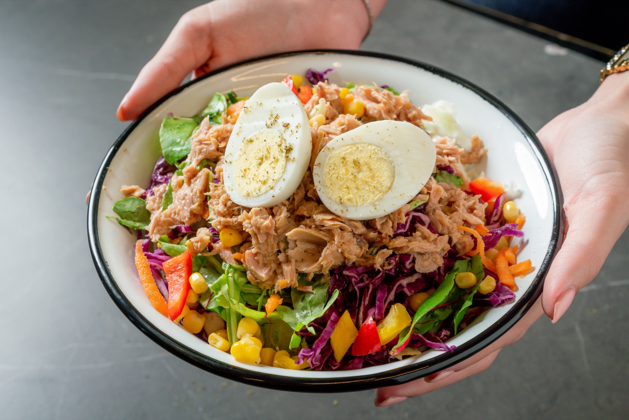 A combination plate of fresh house salads